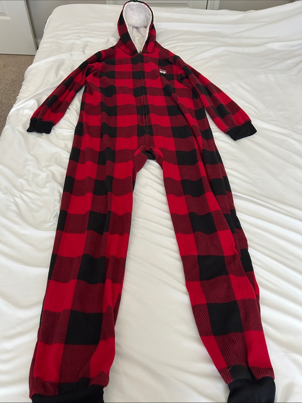 The Children's Place Red and Black Buffalo Plaid Hooded Footie Pajamas